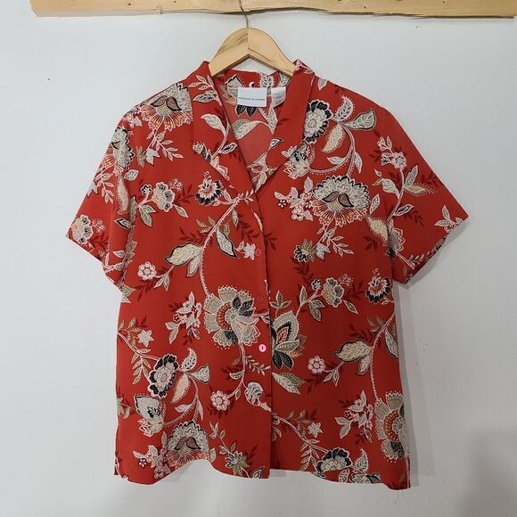 Orange Alfred Dunner Floral Buttoned up Shirt - Picture 8 of 9